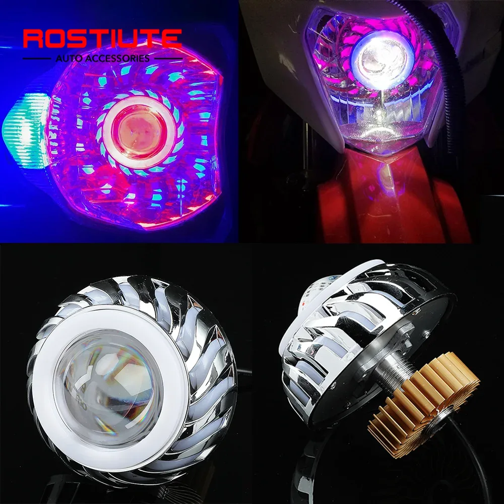 Universal Motorcycle Led Headlight Projector - Wysoka/mała wiązka Podwójne oczy anioła Reflektory