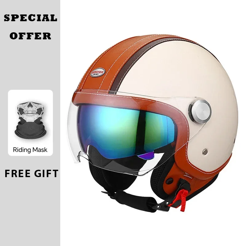 Klasyczny skórzany kask motocy – Vintage Open Face Retro Helmet recenzja i cena