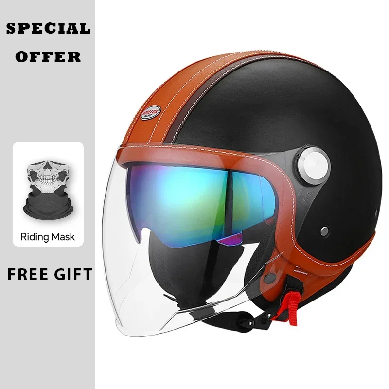 Klasyczny skórzany kask motocy – Vintage Open Face Retro Helmet recenzja i cena